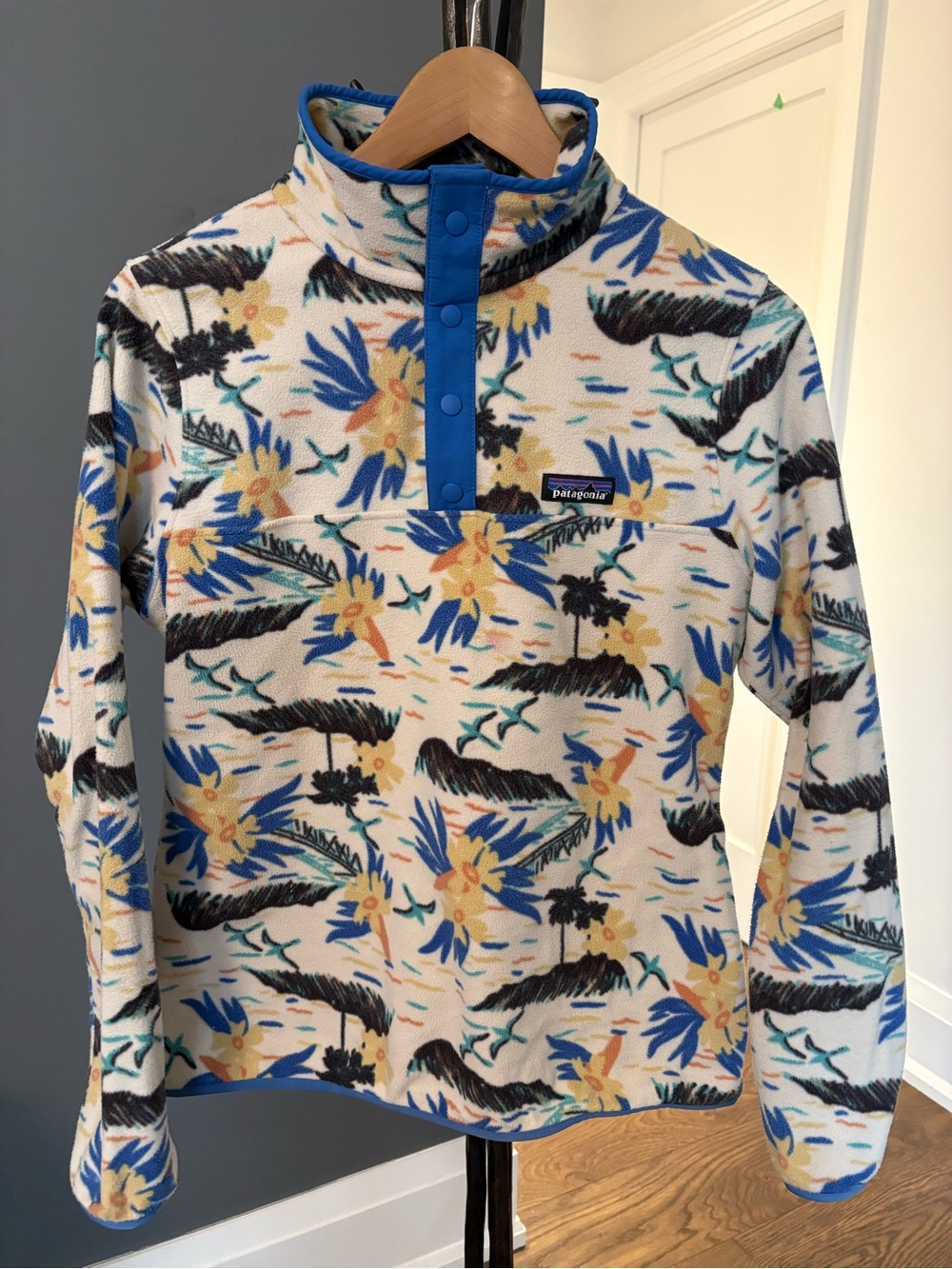 Patagonia Womens White Floral Synchilla Snap-T Fleece Pullover size small